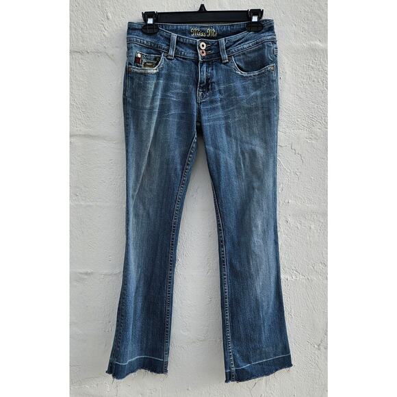 VTG Y2K 90s Miss Me Jeans 28 Bootcut Low Rise Boot Cut Floral Patch Distressed - Picture 1 of 16